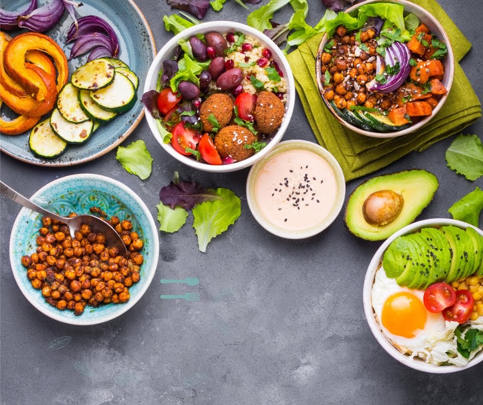 salat kikerter spis mer grønnsaker, nøtter, frukt og bær